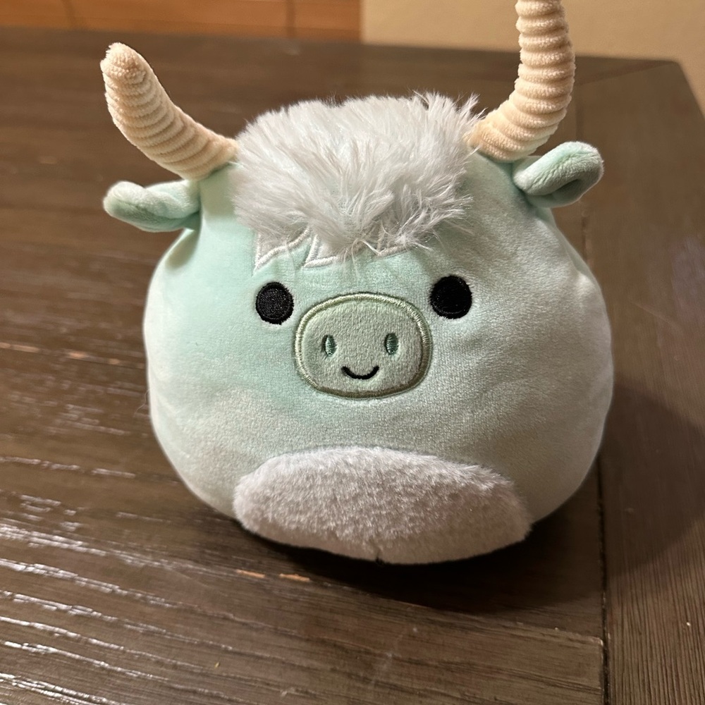 RARE Squishmallow 7” Iver The Mint Green Highland Cow HTF Fuzzy Belly